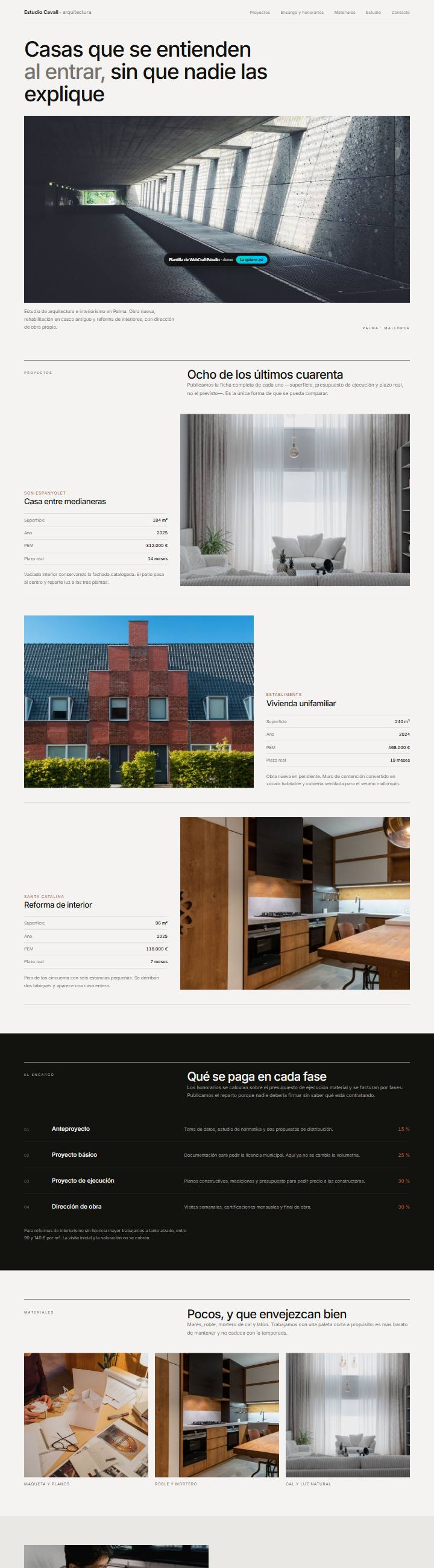 Captura de la plantilla Estudio Cavall para web para arquitectos