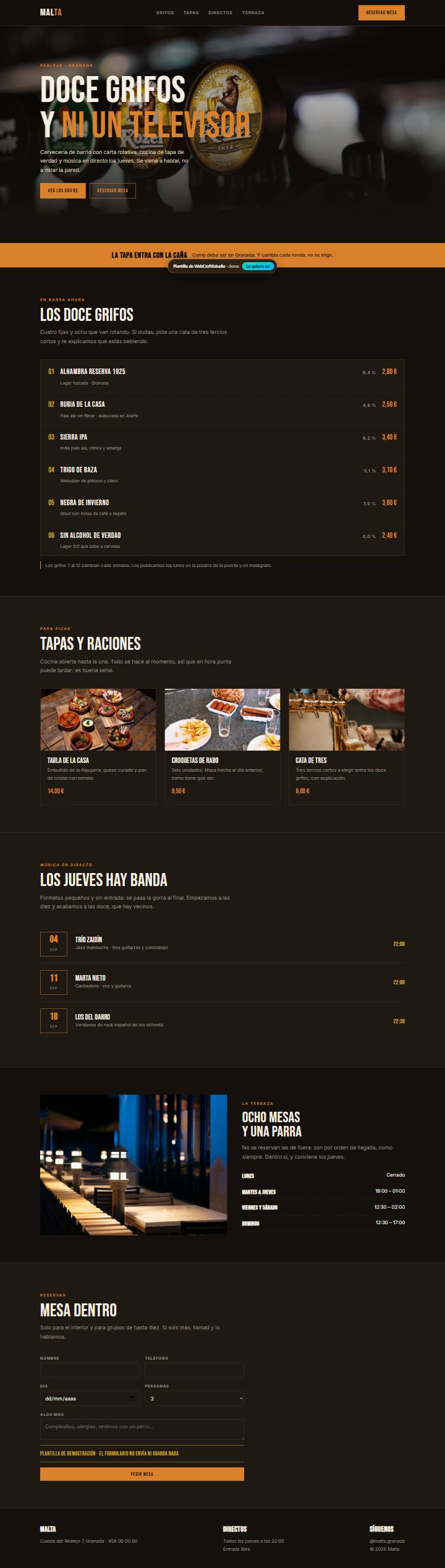 Captura de la plantilla Malta para web para bares y cervecerías