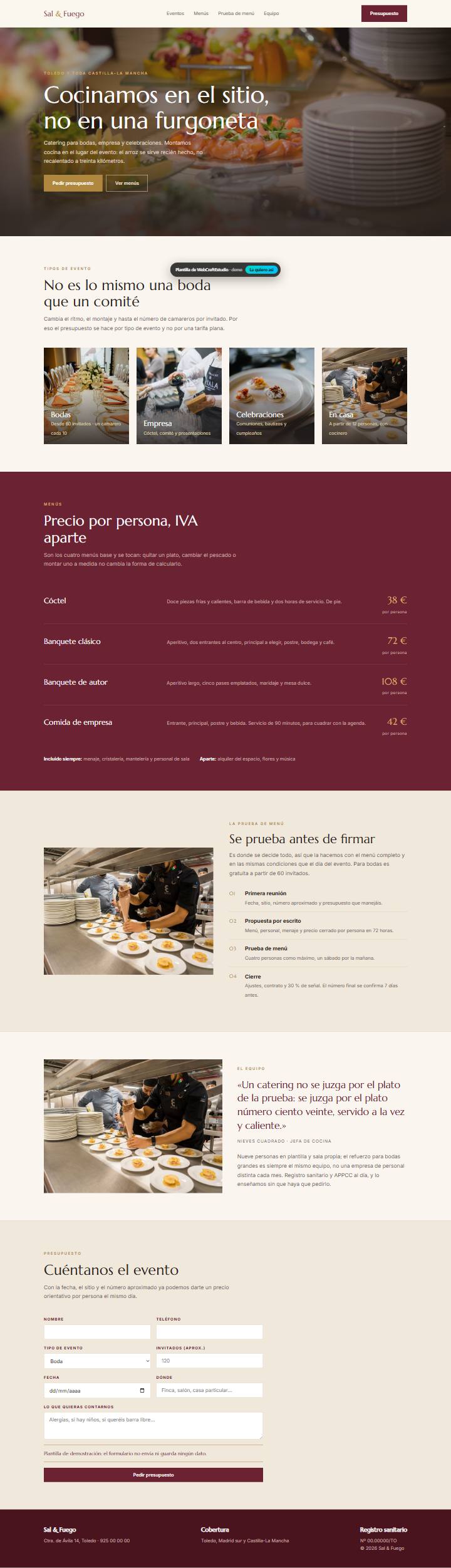 Captura de la plantilla Sal & Fuego para web para catering