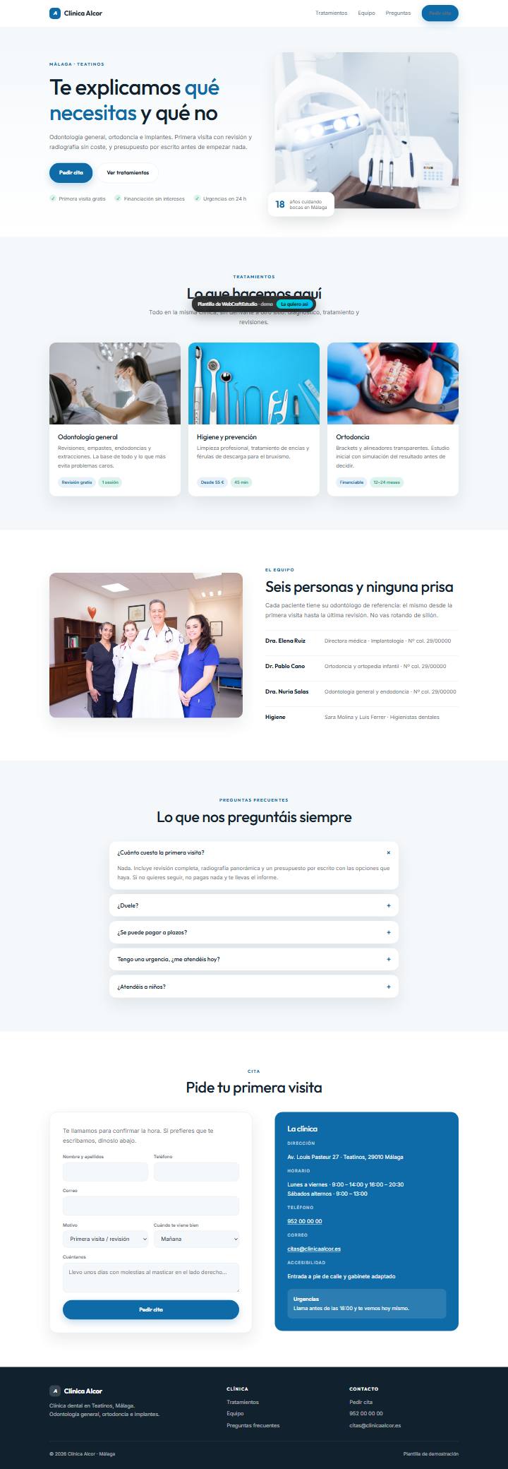 Captura de la plantilla Clínica Alcor para web para clínicas dentales