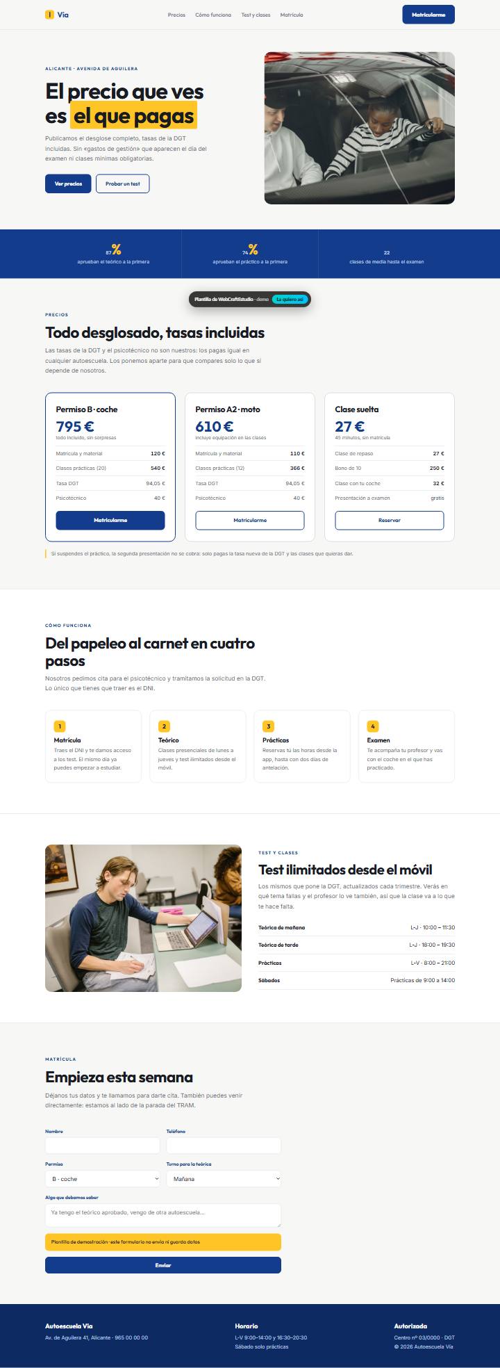 Captura de la plantilla Autoescuela Vía para web para autoescuelas
