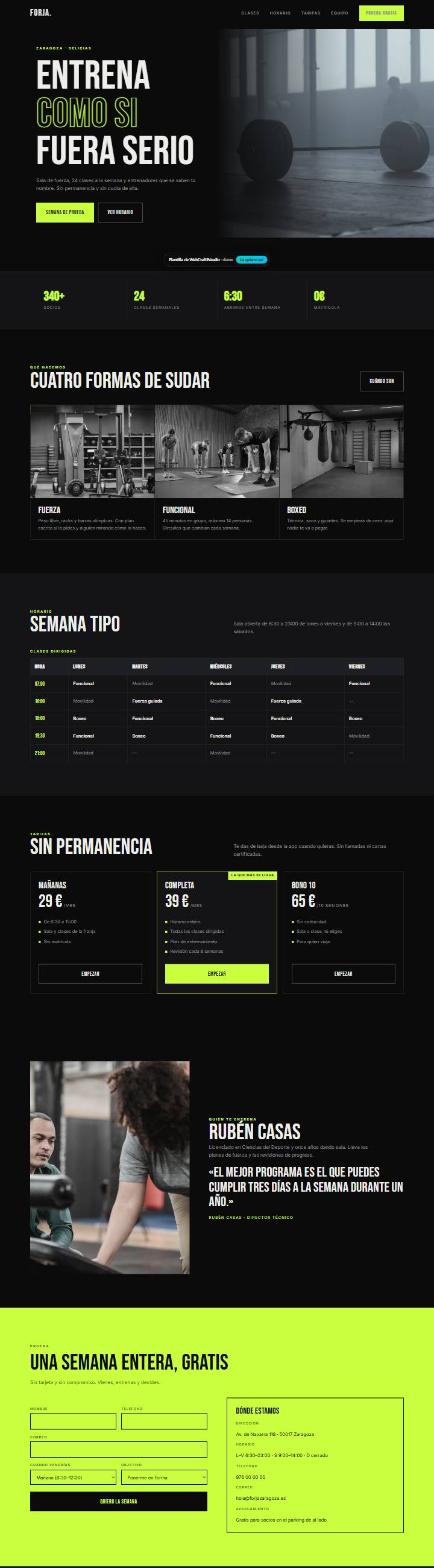 Captura de la plantilla Forja para web para gimnasios