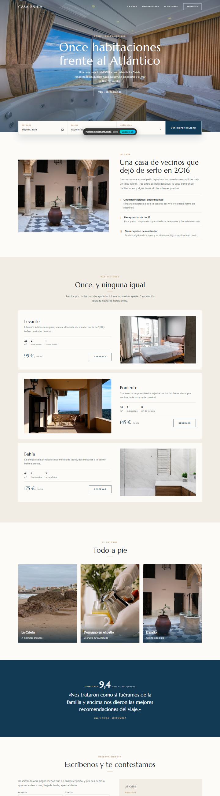 Captura de la plantilla Casa Bahía para web para hoteles