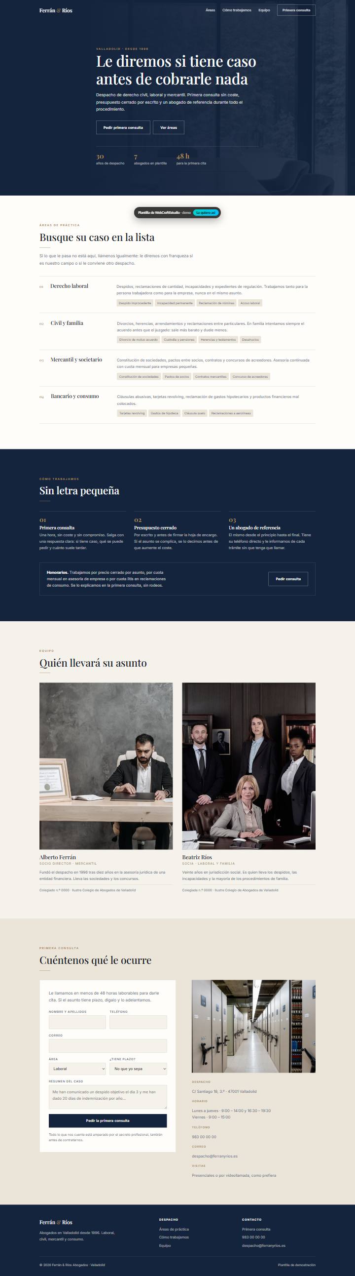 Captura de la plantilla Ferrán & Ríos para web para abogados