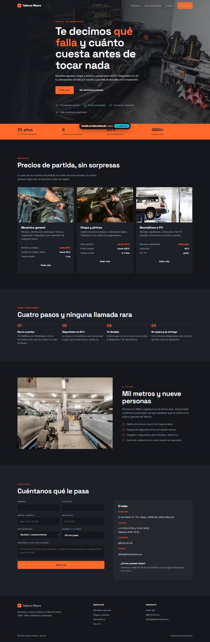 Captura de la plantilla Talleres Ribera para web para talleres mecánicos