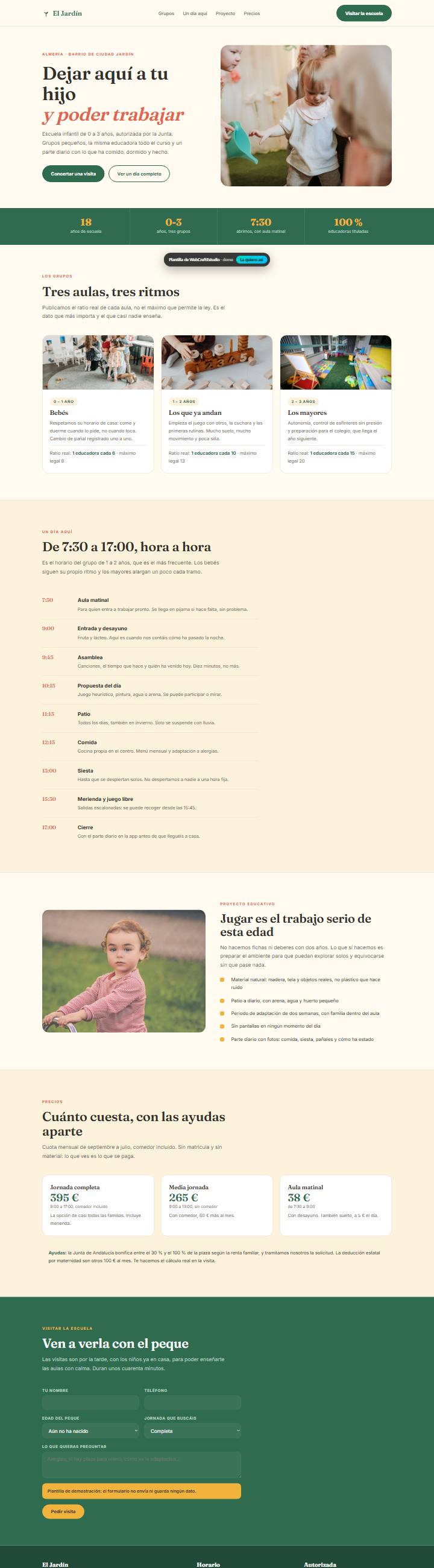 Captura de la plantilla El Jardín para web para escuelas infantiles