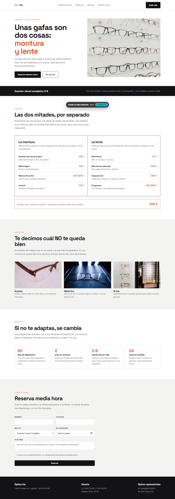 Captura de la plantilla Óptica Iris para web para ópticas