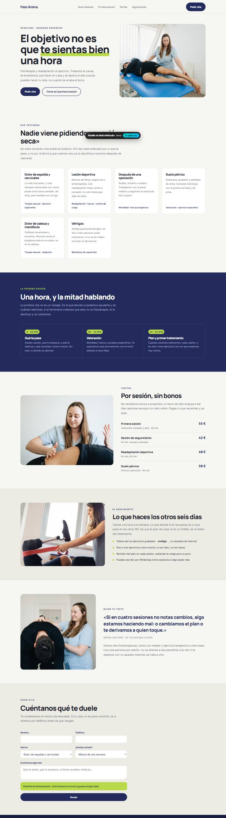 Captura de la plantilla Fisio Ánima para web para fisioterapia