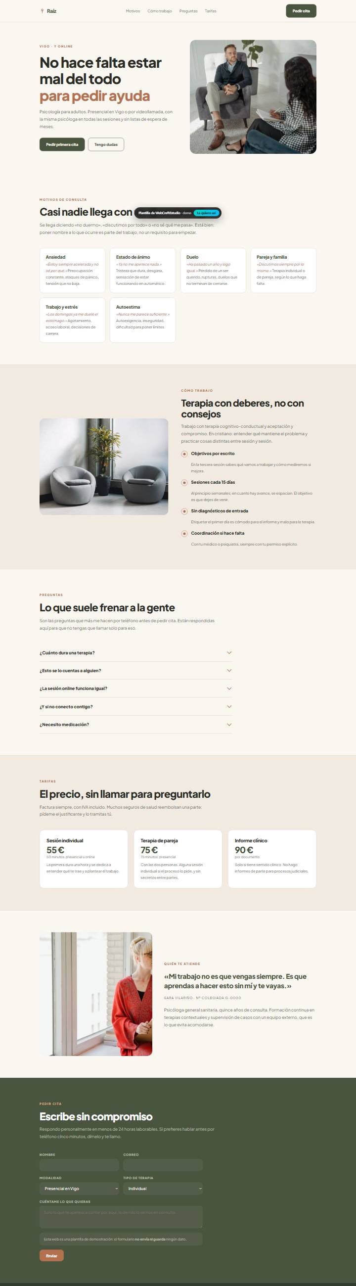 Captura de la plantilla Raíz Psicología para web para psicólogos