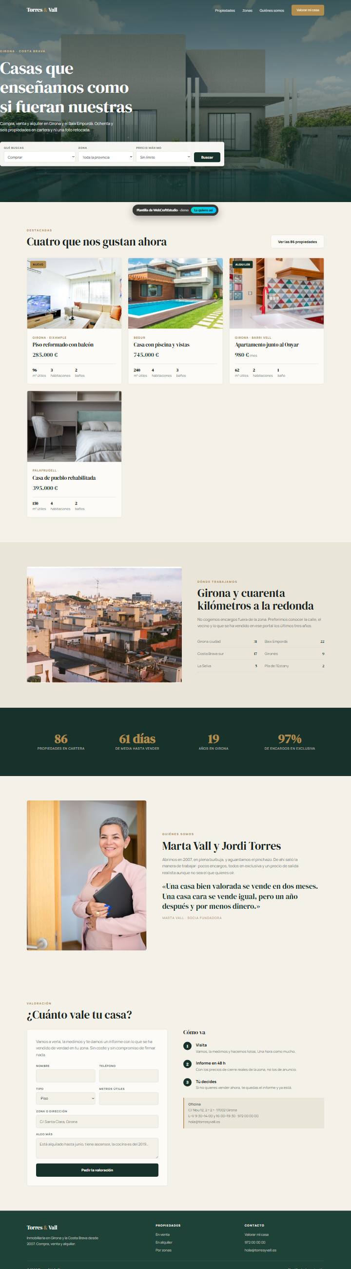 Captura de la plantilla Torres & Vall para web para inmobiliarias