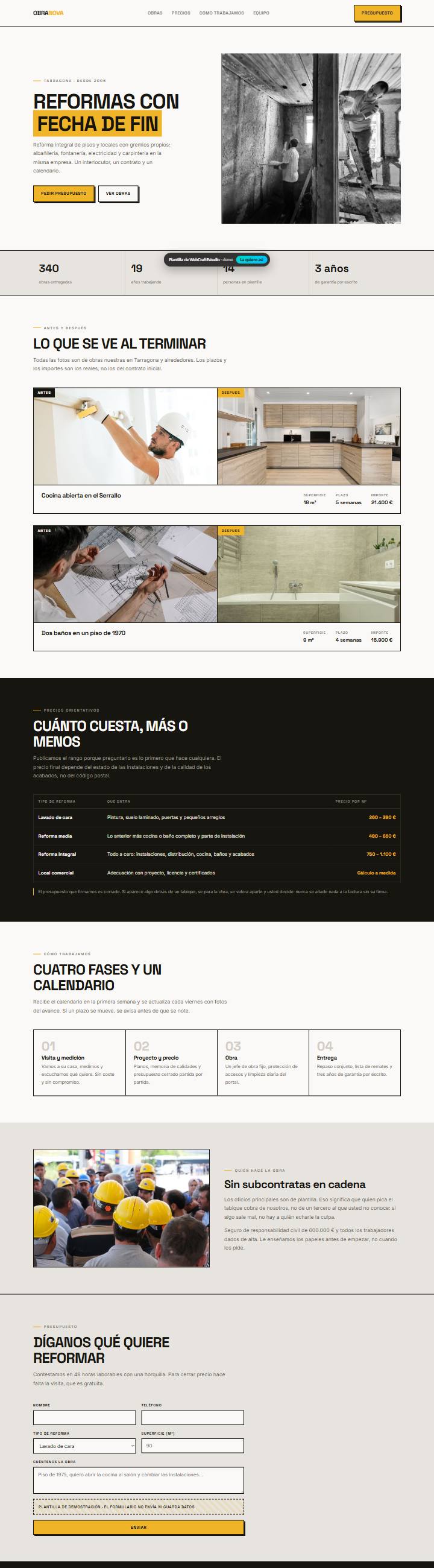 Captura de la plantilla Obra Nova para web para empresas de reformas