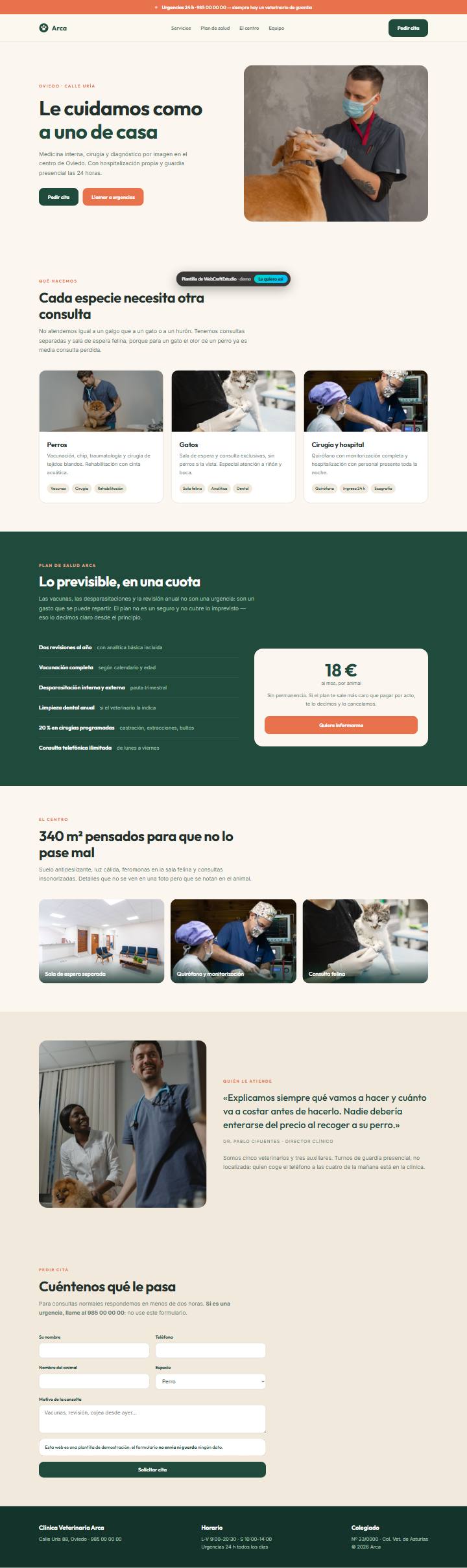 Captura de la plantilla Clínica Veterinaria Arca para web para clínicas veterinarias